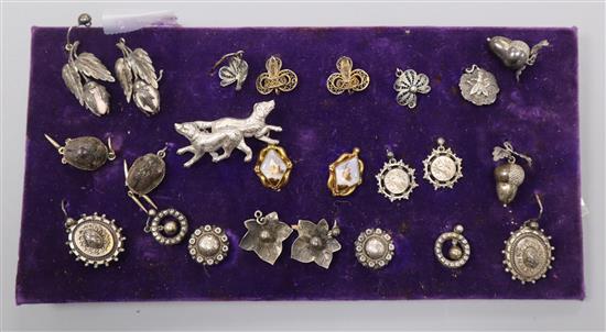 Eleven pairs of antique silver, gilt and other earrings,